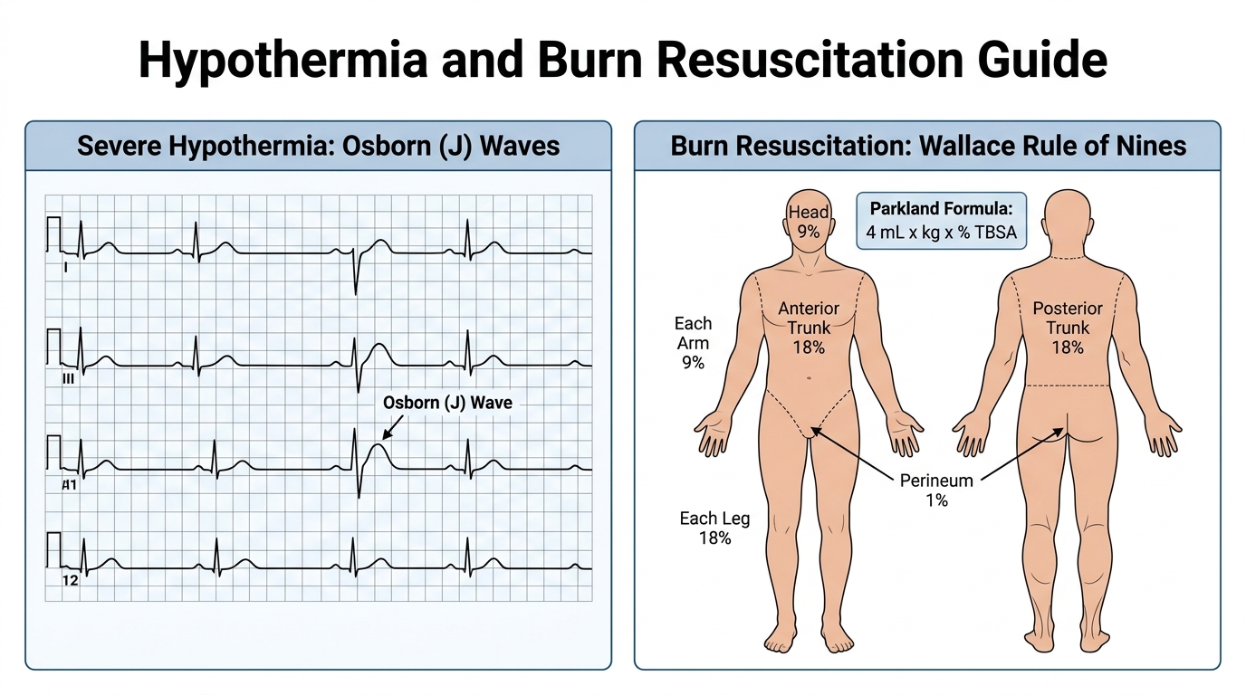 Hypothermia Osborn J Waves and Burn Rule of Nines Resuscitation