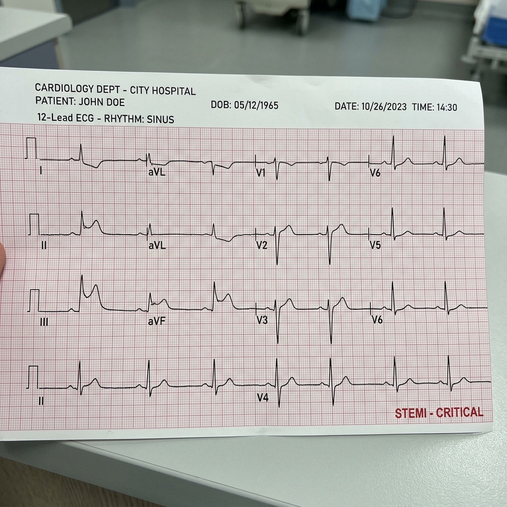 Inferior STEMI ECG Leads II, III, aVF