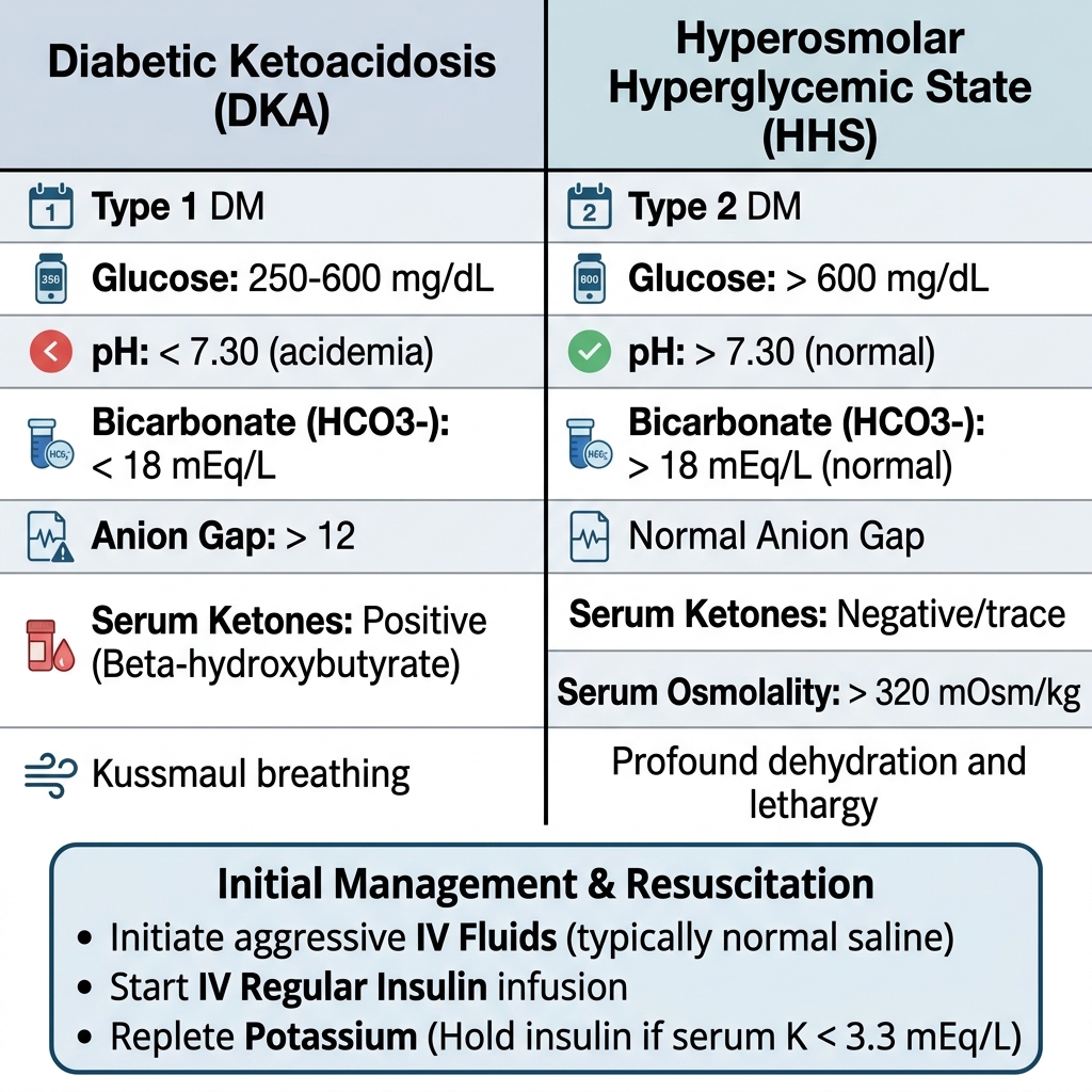 DKA vs HHS Diagnostic and Management Comparison