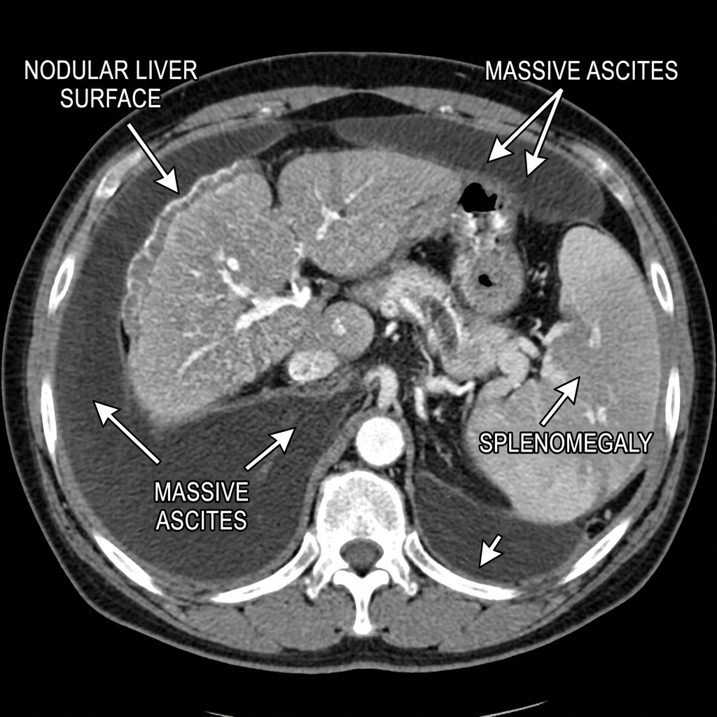 Cirrhosis with Ascites and Splenomegaly CT