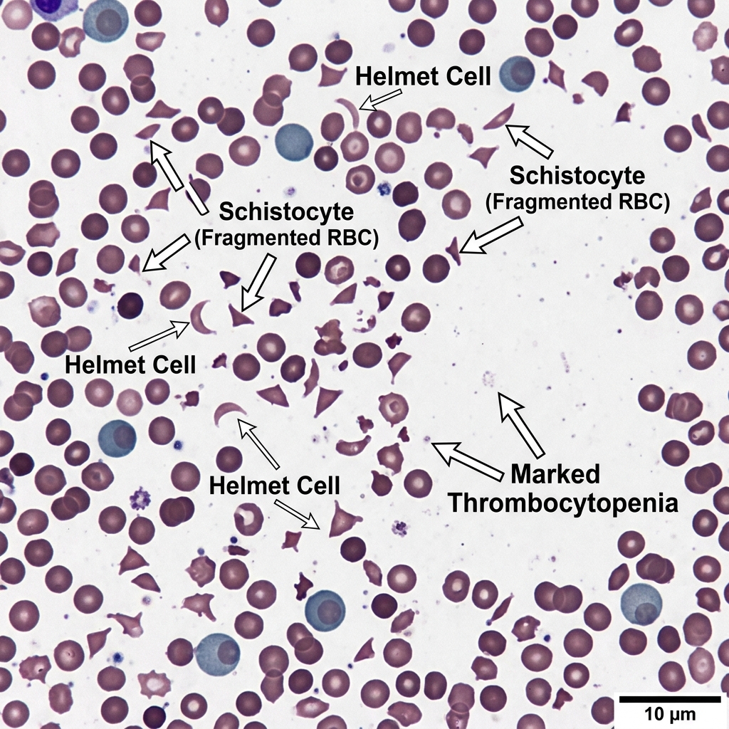 Schistocytes and Helmet Cells Peripheral Blood Smear