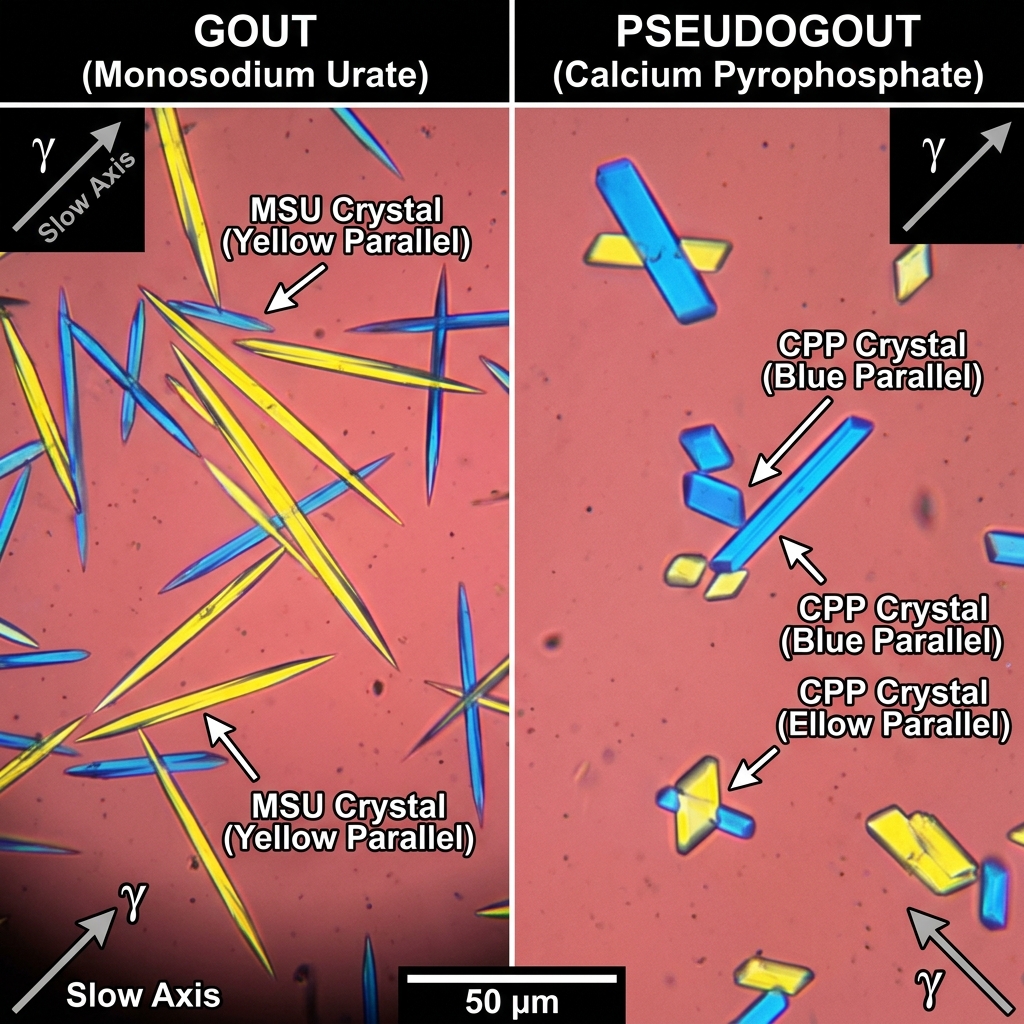 Gout vs Pseudogout Polarized Light Microscopy