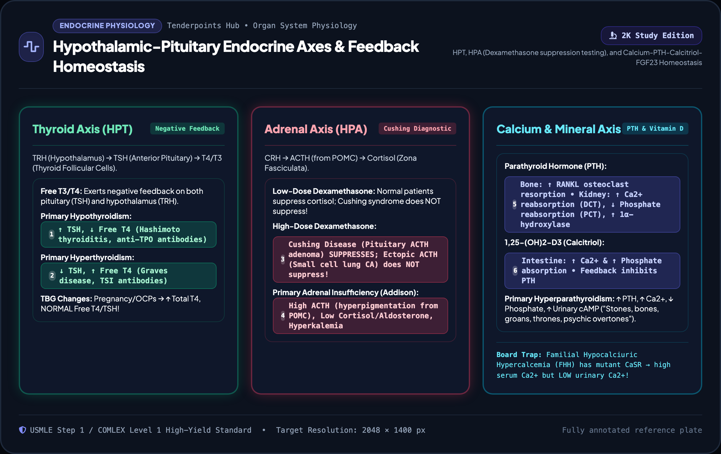 Hypothalamic pituitary endocrine axes feedback loops master 2K study plate