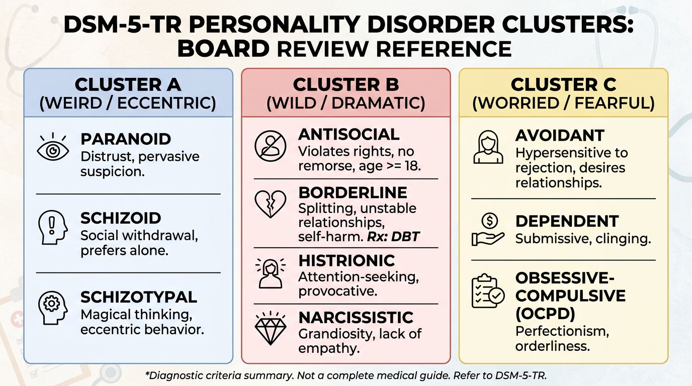 DSM-5-TR Personality Disorder Clusters A B C