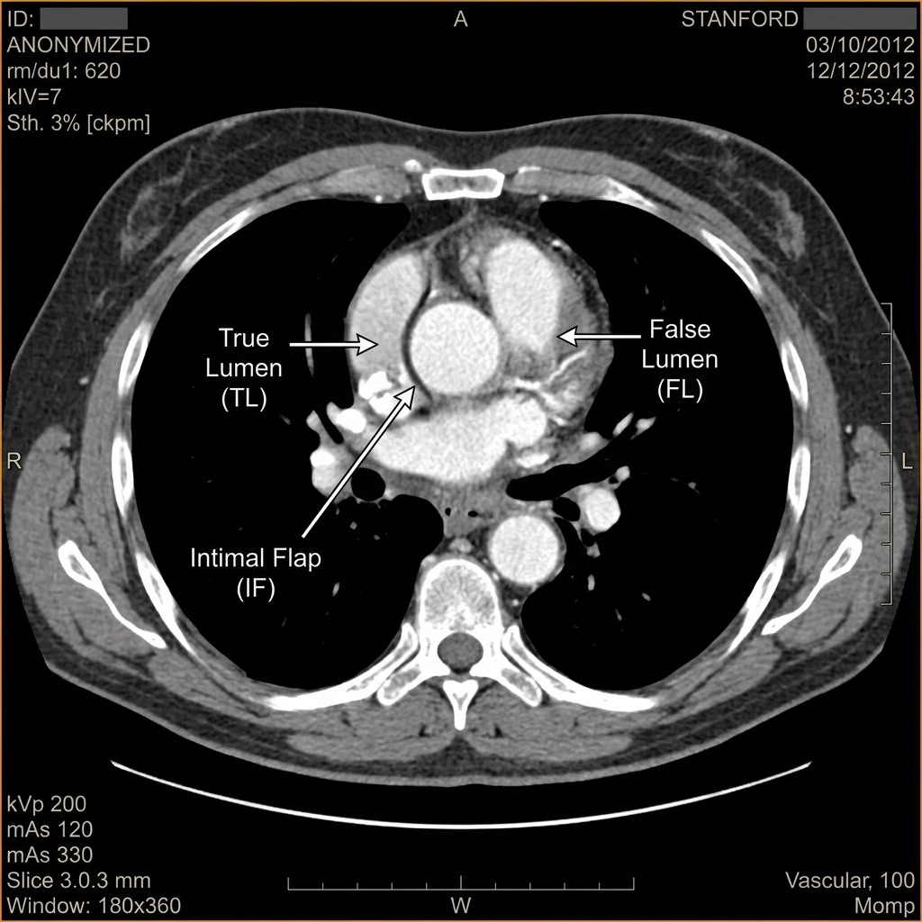 Acute Aortic Dissection on Contrast CT