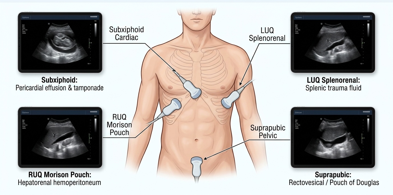 E-FAST Ultrasound Acoustic Windows in Trauma