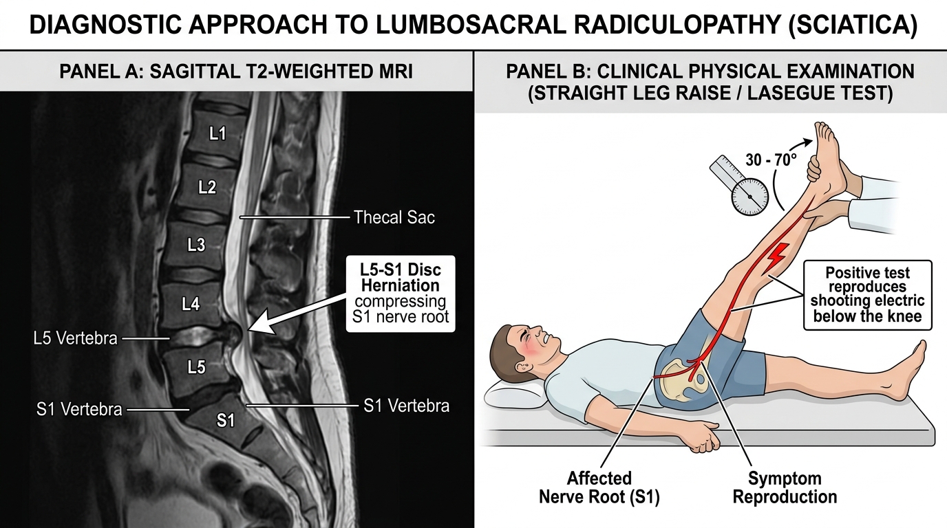 Lumbar spine MRI and straight leg raise test