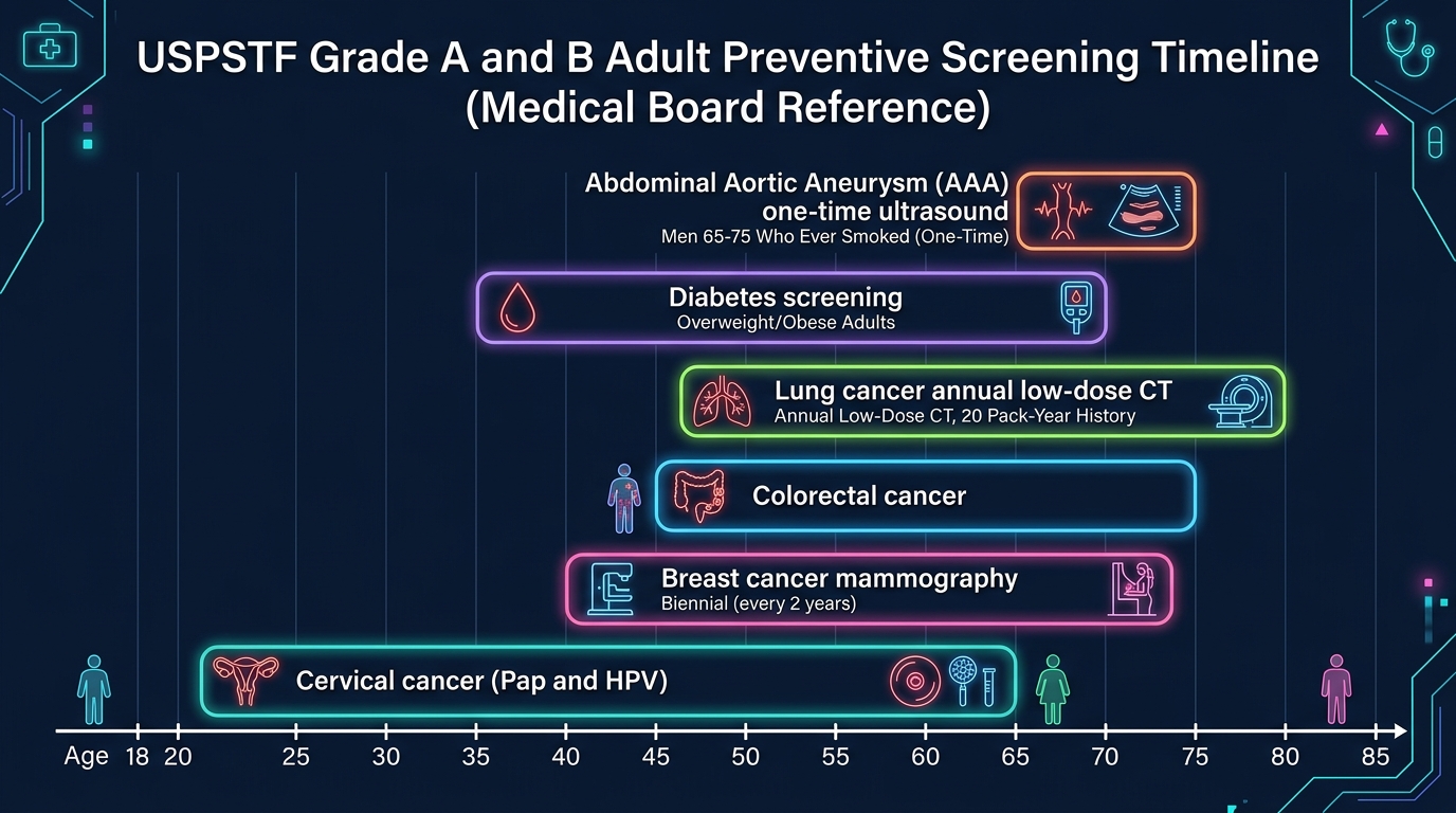 USPSTF Adult Preventive Screening Timeline