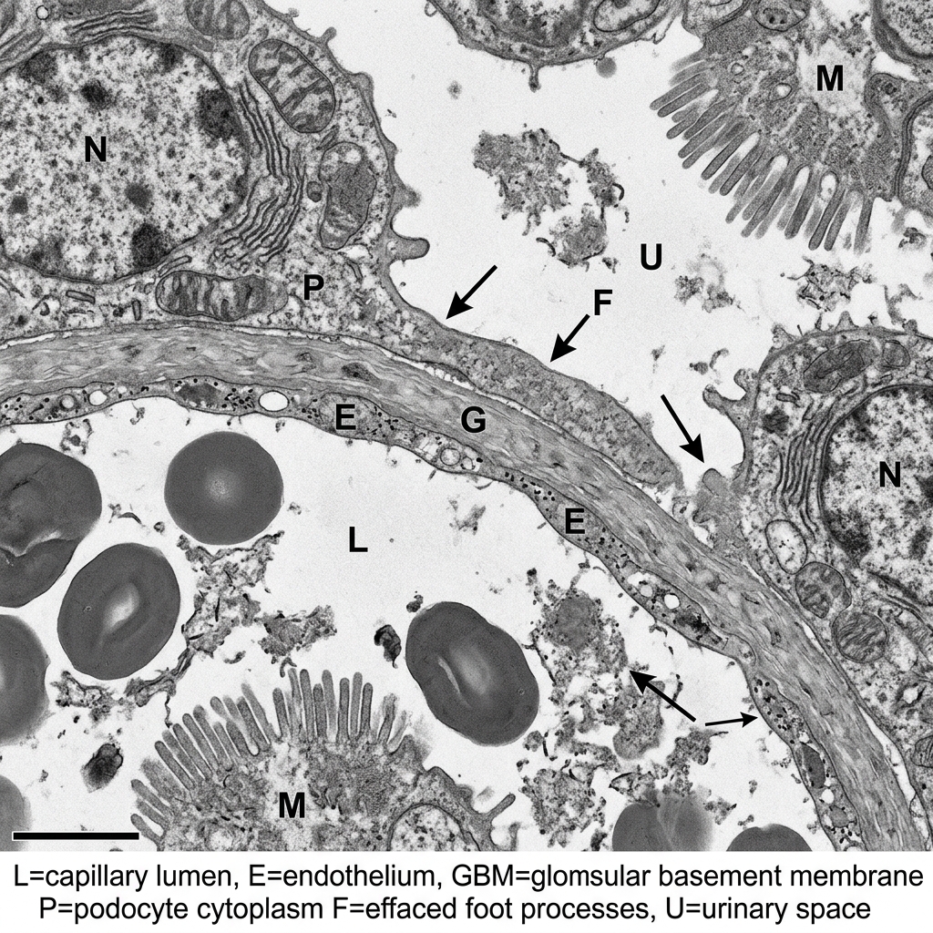 Minimal Change Disease Podocyte Foot Process Effacement TEM